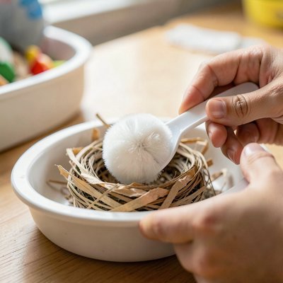 Przenoszenie pomponów do gniazd — ćwiczenie manipulacyjne