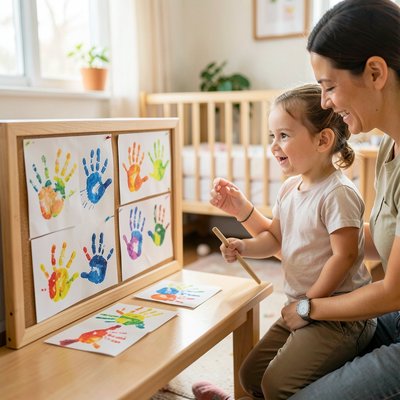 Prezentacja prac i przekaz dla rodziców — gotowe odciski dłoni