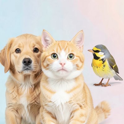 Duże proste zdjęcia zwierząt (pies, kot, ptak)