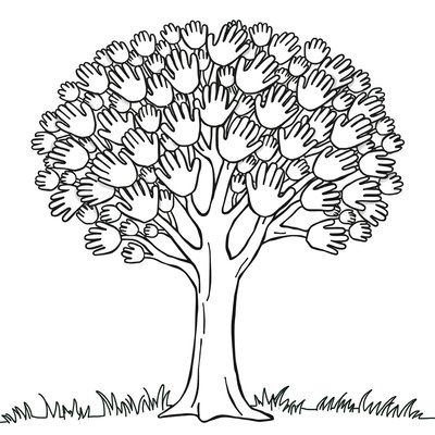 Kolorowanka: drzewko z odciskami dłoni