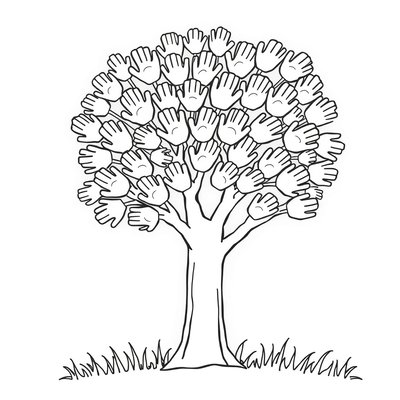 Kolorowanka: drzewko z odciskami dłoni