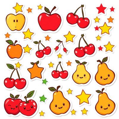 Naklejki dekoracyjne — owoce i gwiazdki