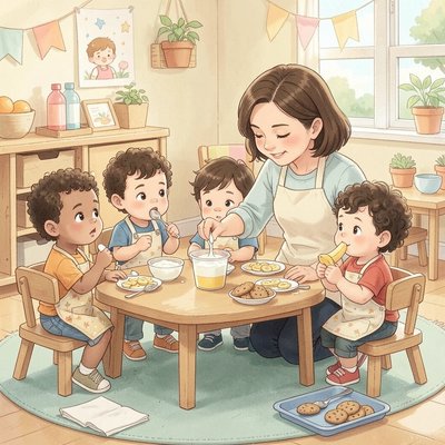 Scena zajęć — dzieci przygotowują desery