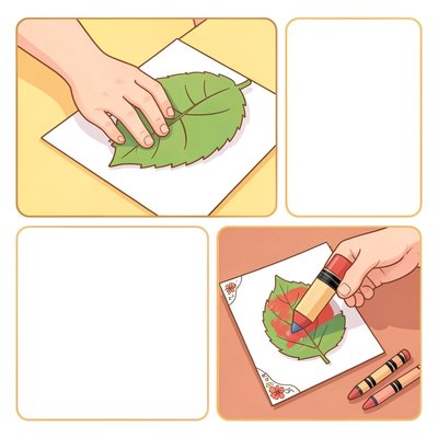Ilustracja krok po kroku: pocieranie liścia (leaf rubbing)