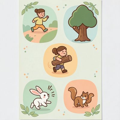 Plakat zabawy ruchowej: Leśnik i Drzewiarz (ikony ruchów)