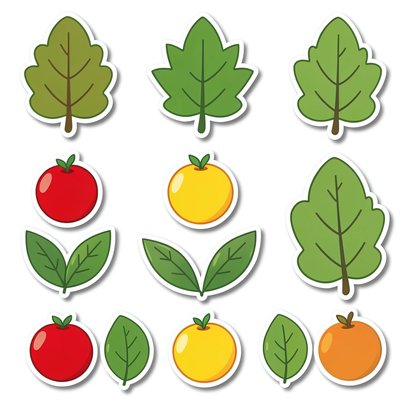 Arkusz naklejek: liście i owoce