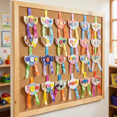 Tablica z wystawą prac - zawieszone kierownice