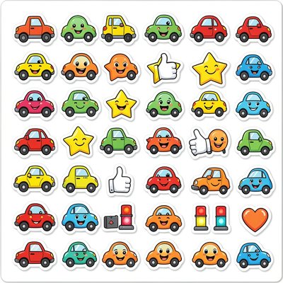 Arkusz naklejek motywacyjnych - samochodziki i uśmiechy