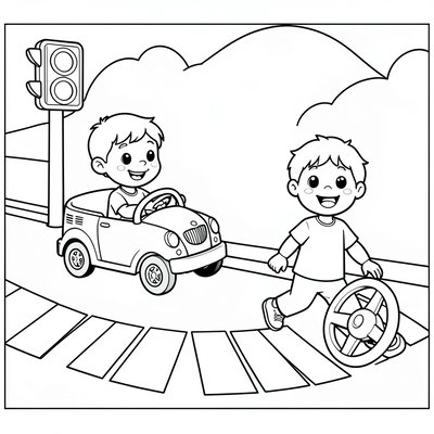 Kolorowanka: Kierowca i pieszy przy przejściu