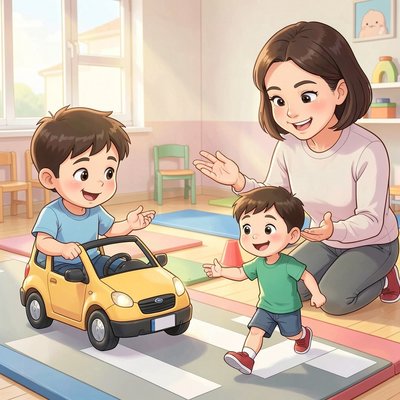 Scenka role-play: kierowca i pieszy przy pasach