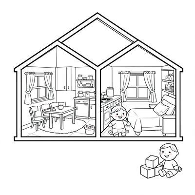 Kolorowanka — Domki i postacie