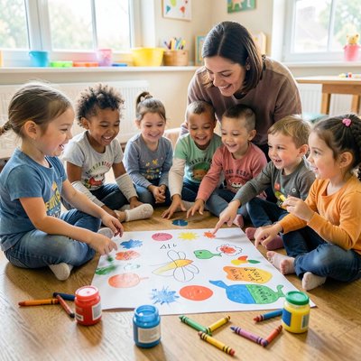 Dzieci tworzą wspólny plakat