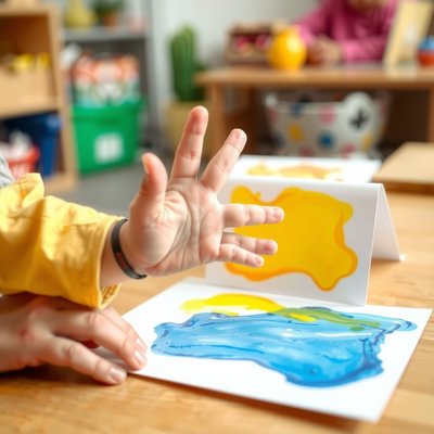 Maluch robi odcisk dłoni (zdjęcie akcje)