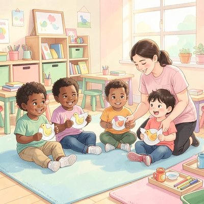 Dzieci prezentują prace — scena klasowa