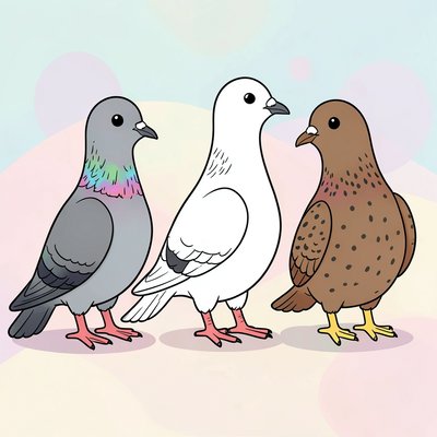 Ilustracje: różne odmiany gołębi