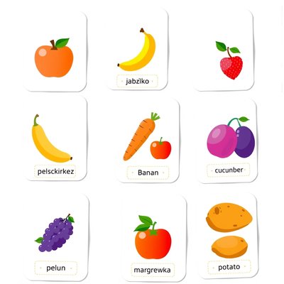 Karty z obrazkami owoców i warzyw (flashcards)