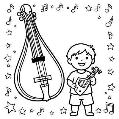 Kolorowanka: Kontur bandury dla przedszkolaków