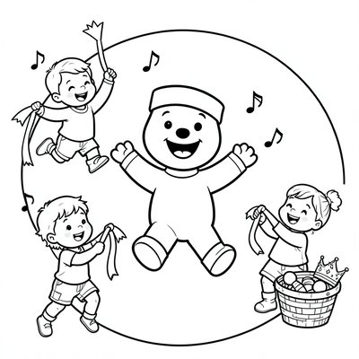 Kolorowanka: Bandurek tańczy z dziećmi