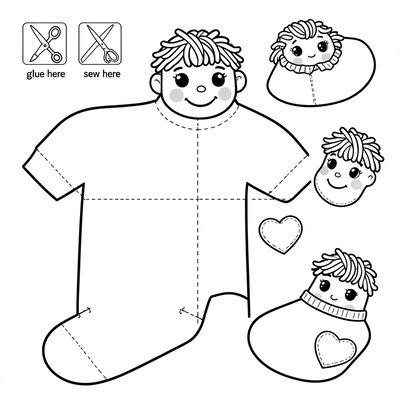 Szablon pacynki ze skarpety — do wycięcia