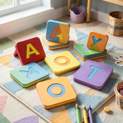 Duże, kolorowe płytki z literami (piankowe/kartonowe)