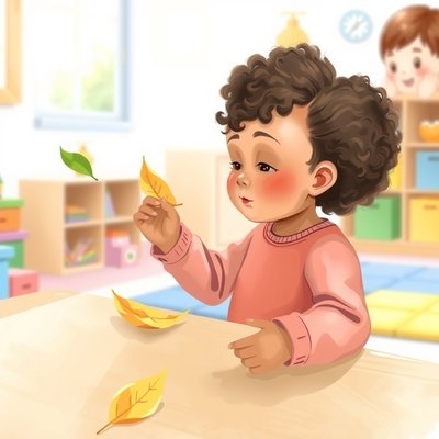 Ilustracja ćwiczenia oddechowego (dziecko dmucha na liść)