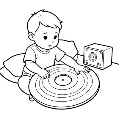 Kolorowanka: Dziecko z płytą winylową