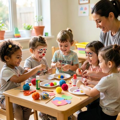 Zdjęcie referencyjne: Dzieci robią maski klaunów