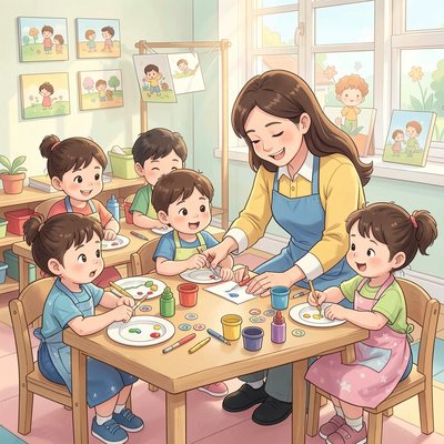 Scena zajęć — dzieci tworzą rowery (ilustracja)