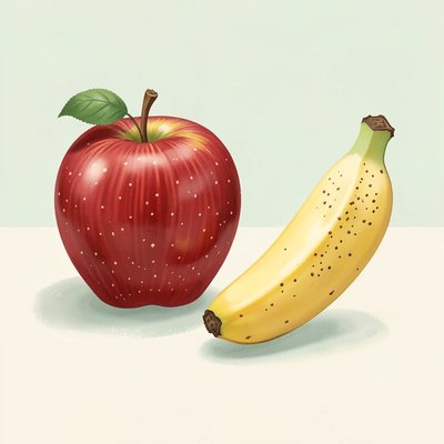 Ilustracje owoców — Manzana i Plátano (realistyczne tekstury)