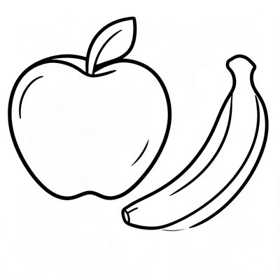 Strona do kolorowania — Duże jabłko i banan