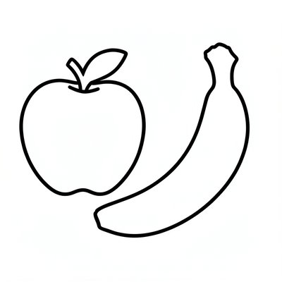 Strona do kolorowania — Duże jabłko i banan