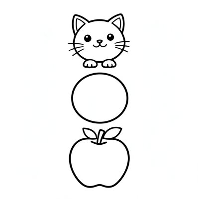 Strona do kolorowania — Cat, Ball, Apple