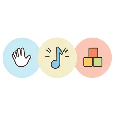 Wizualny plan zajęć — ikony: hello, sing, play