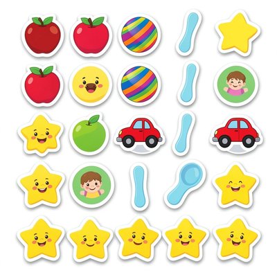 Arkusz naklejek: owoce i zabawki