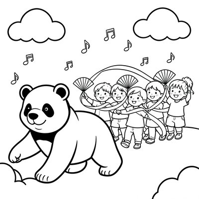 Kolorowanka: panda i smoczy pochód