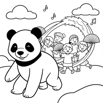 Kolorowanka: panda i smoczy pochód