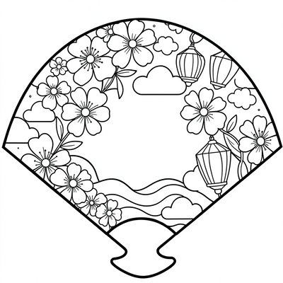 Kolorowanka: wachlarz z prostymi wzorami