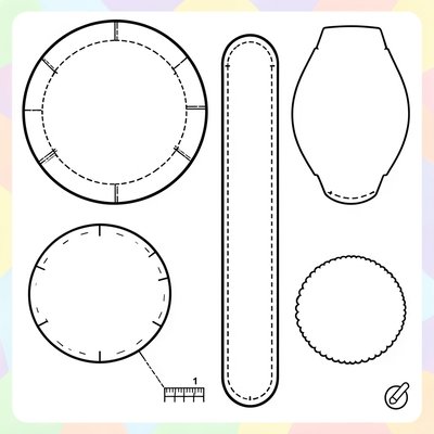 Szablon do wycięcia — talerzyk, rączka i oznaczenia