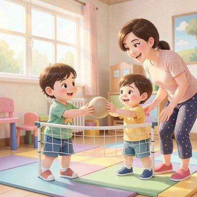 Scena zabawy w parach — 'Przez siatkę'