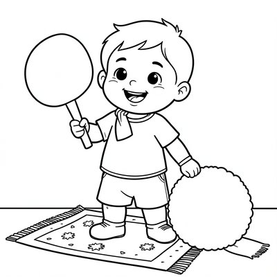 Kolorowanka: Dziecko z paletką i piłką