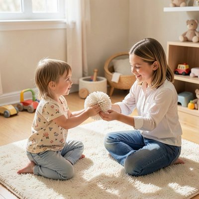 Ilustracja: Odbijamy piłeczkę razem (bez stołu)