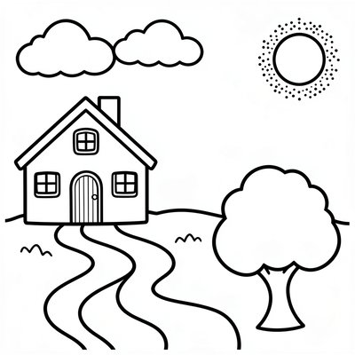 Prosta kolorowanka do dorysowania (słońce/kwiatek)