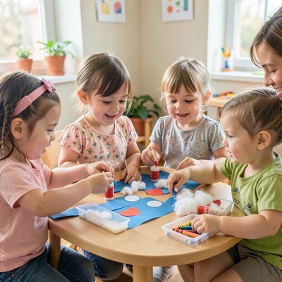 Scena zajęć — maluchy tworzą kolaże