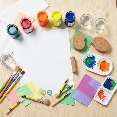 Flat lay materiałów — zestaw potrzebnych przyborów