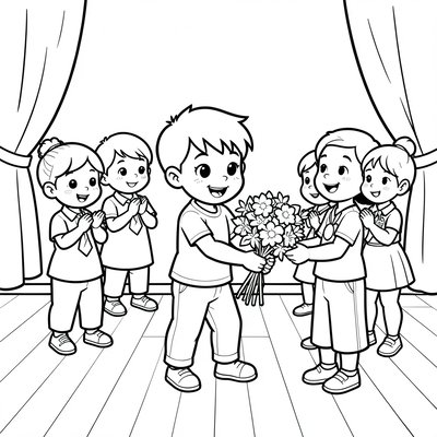 Kolorowanka: bohater i dzieci