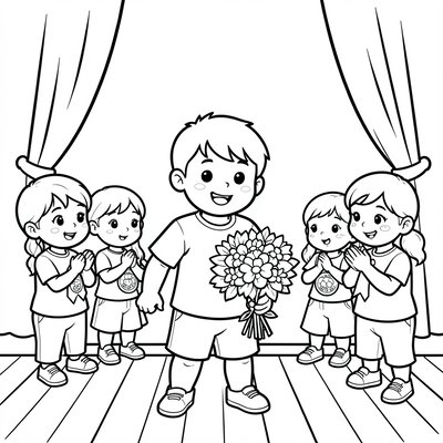 Kolorowanka: bohater i dzieci