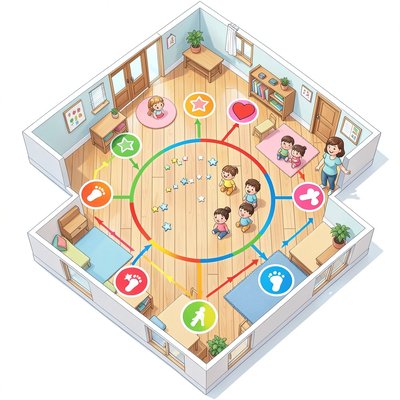 Wizualna mapa trasy parady – oznaczniki podłogowe