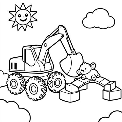 Kolorowanka — Mała koparka i most