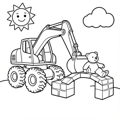 Kolorowanka — Mała koparka i most