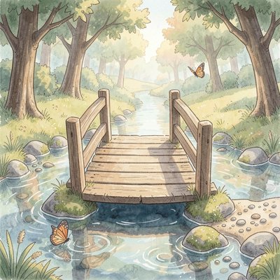Mały mostek nad strumykiem — ilustracja do zajęć